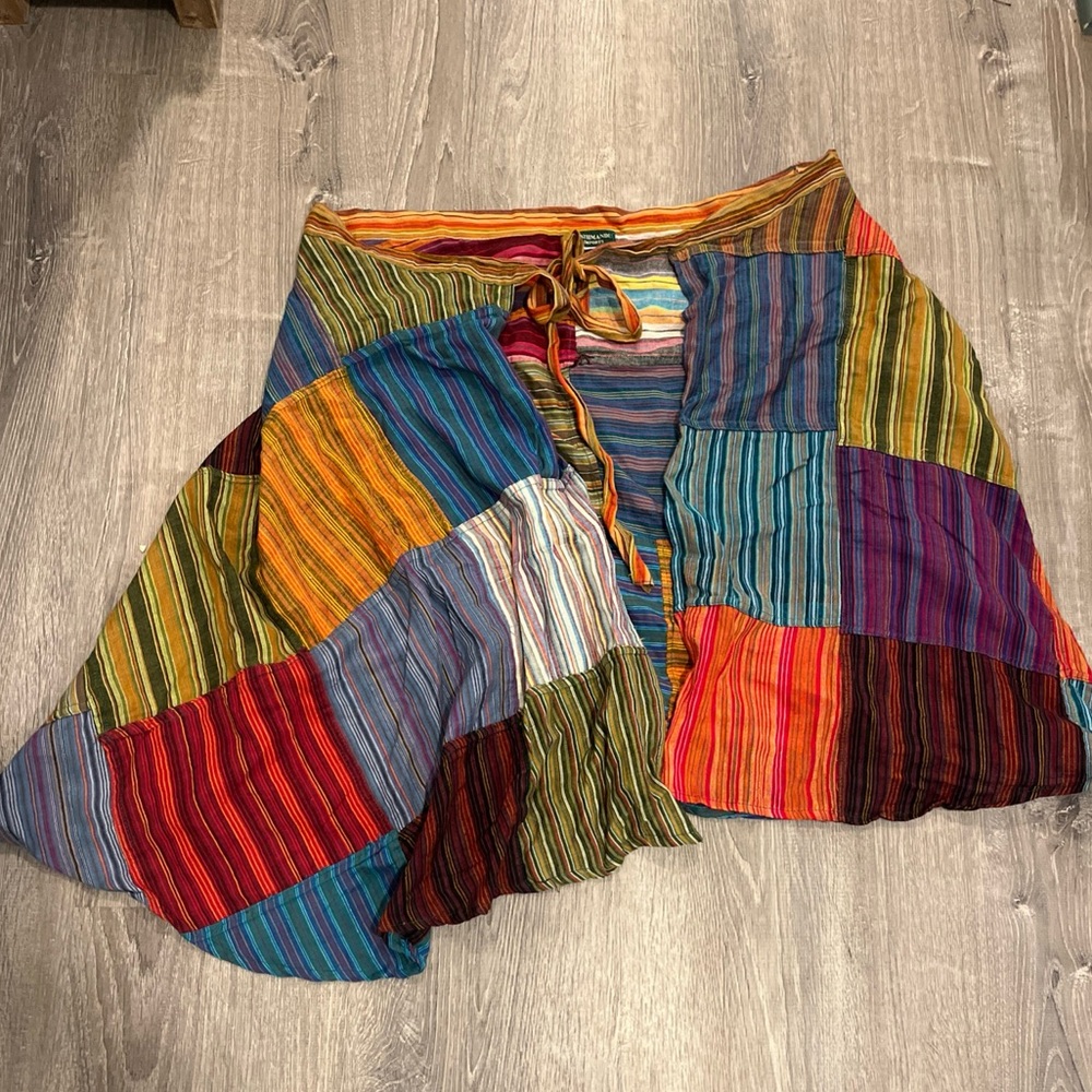 Kathmandu Imports Patchwork Wrap Skirt Midi Colorful Gypsy Boho Artsy One Size